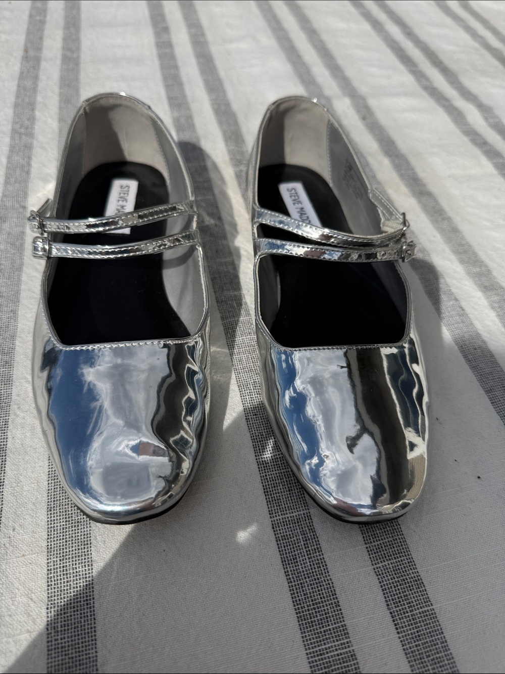 Steve Madden Alisah Metallic Silver Double-Strap Mary Janes